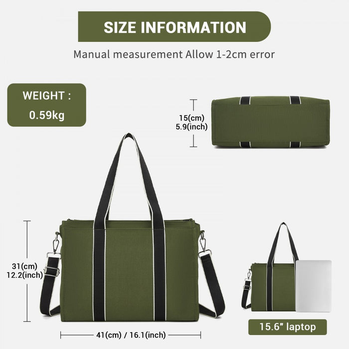 HBM2604 - Miss Lulu Wearproof Large Capacity Tote Bag with 15.6” Laptop Sleeve, Dual Carry Options for Business and Everyday Use - Green