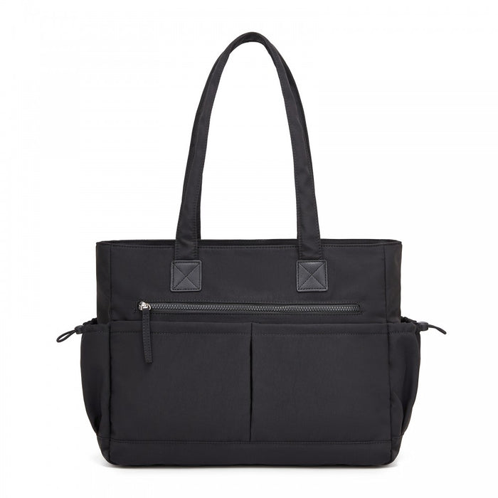 HBM2611 - Miss Lulu Chic Roomy Ladies Shoulder Tote Bag, with 15.6-inch Laptop Sleeve and Luggage Strap for Daily Use - Black