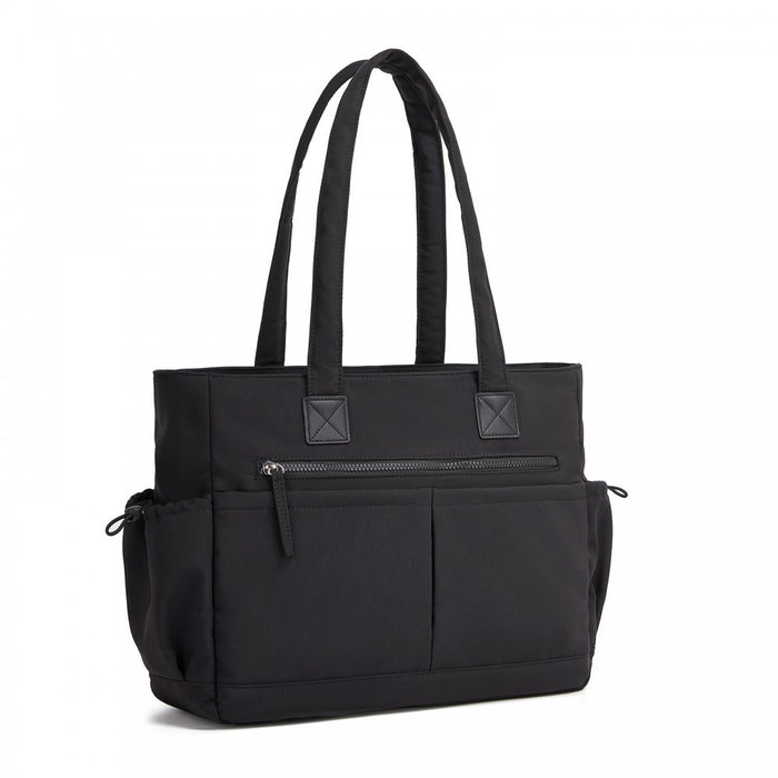 HBM2611 - Miss Lulu Chic Roomy Ladies Shoulder Tote Bag, with 15.6-inch Laptop Sleeve and Luggage Strap for Daily Use - Black