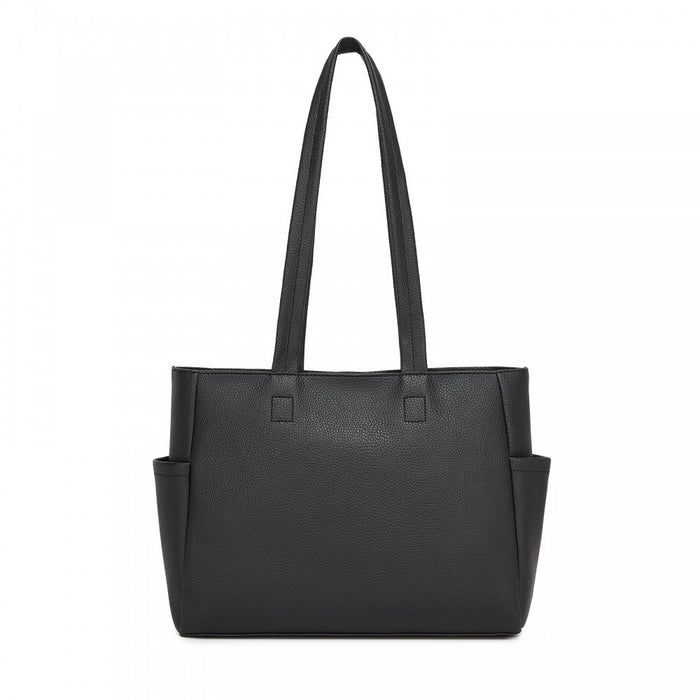 HBM2618 - Miss Lulu Women’s Large Capacity PVC Tote Bag, 13‑inch Tablet Compartment, Commute & Shopping Handbag - Black