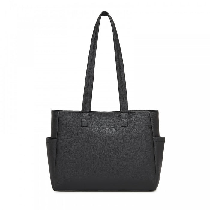 HBM2618 - Miss Lulu Women’s Large Capacity PVC Tote Bag, 13‑inch Tablet Compartment, Commute & Shopping Handbag - Black