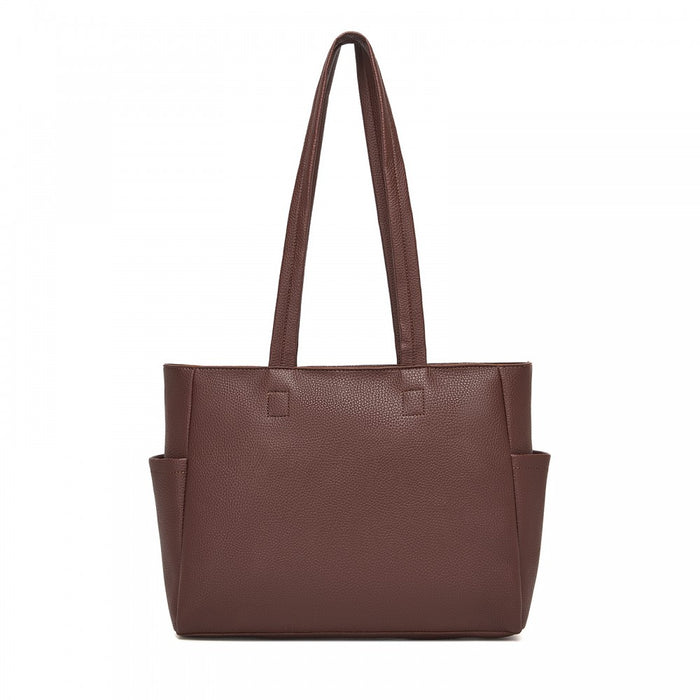 HBM2618 - Miss Lulu Women’s Large Capacity PVC Tote Bag, 13‑inch Tablet Compartment, Commute & Shopping Handbag - Brown