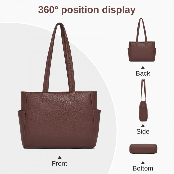 HBM2618 - Miss Lulu Women’s Large Capacity PVC Tote Bag, 13‑inch Tablet Compartment, Commute & Shopping Handbag - Brown