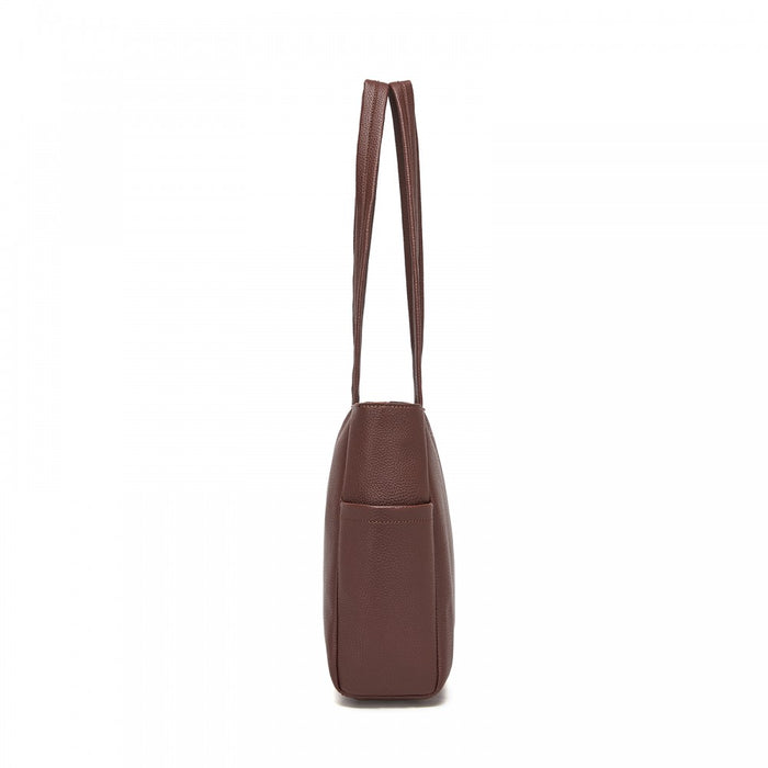 HBM2618 - Miss Lulu Women’s Large Capacity PVC Tote Bag, 13‑inch Tablet Compartment, Commute & Shopping Handbag - Brown