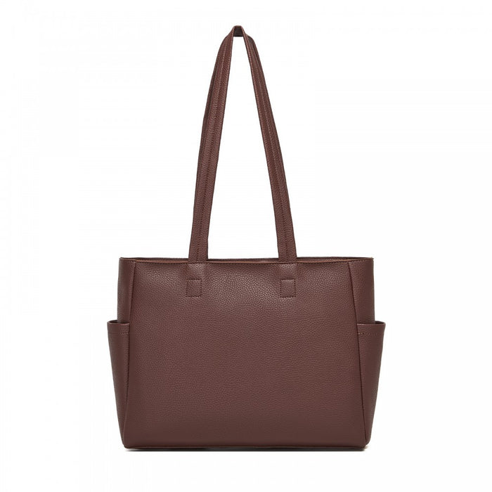 HBM2618 - Miss Lulu Women’s Large Capacity PVC Tote Bag, 13‑inch Tablet Compartment, Commute & Shopping Handbag - Brown