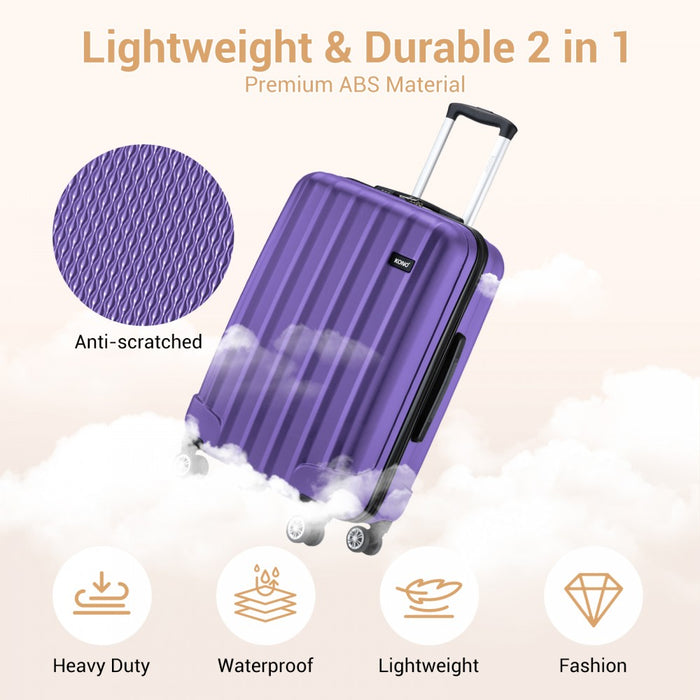 K1773-1L - Kono 24 Inch Striped ABS+PC Hard Shell Luggage with 360-Degree Spinner Wheels - Purple