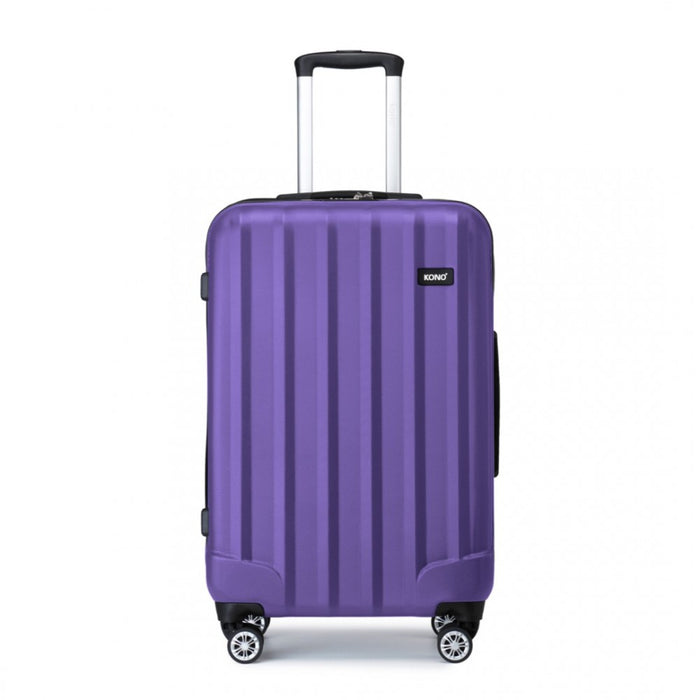 K1773-1L - Kono 24 Inch Striped ABS+PC Hard Shell Luggage with 360-Degree Spinner Wheels - Purple