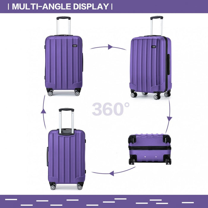 K1773-1L - Kono 24 Inch Striped ABS+PC Hard Shell Luggage with 360-Degree Spinner Wheels - Purple