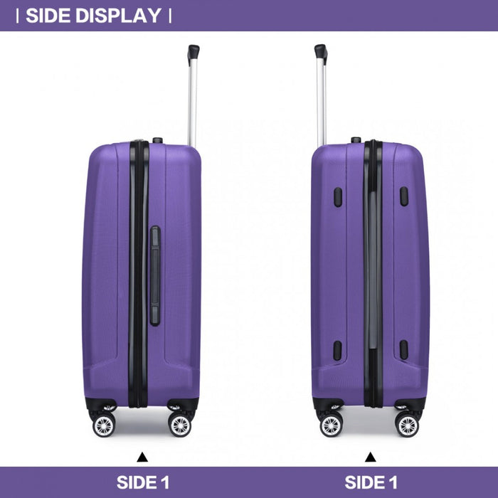 K1773-1L - Kono 24 Inch Striped ABS+PC Hard Shell Luggage with 360-Degree Spinner Wheels - Purple