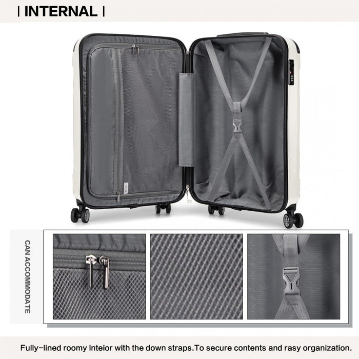 K1777-1L - Kono 19 Inch ABS Lightweight Compact Hard Shell Cabin Suitcase Travel Carry-On Luggage - Beige