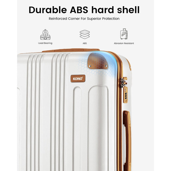 K1777-1L - Kono 24 Inch ABS Lightweight Compact Hard Shell Travel Luggage For Extended Journeys - Cream