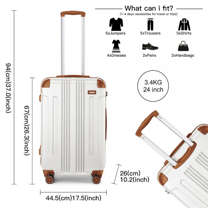 K1777-1L - Kono 24 Inch ABS Lightweight Compact Hard Shell Travel Luggage For Extended Journeys - Cream