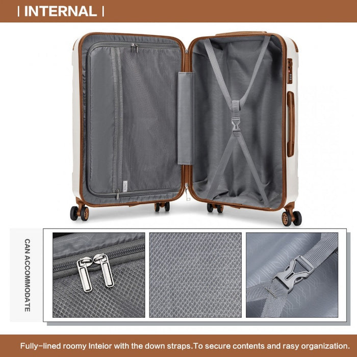 K1777-1L - Kono 24 Inch ABS Lightweight Compact Hard Shell Travel Luggage For Extended Journeys - Cream