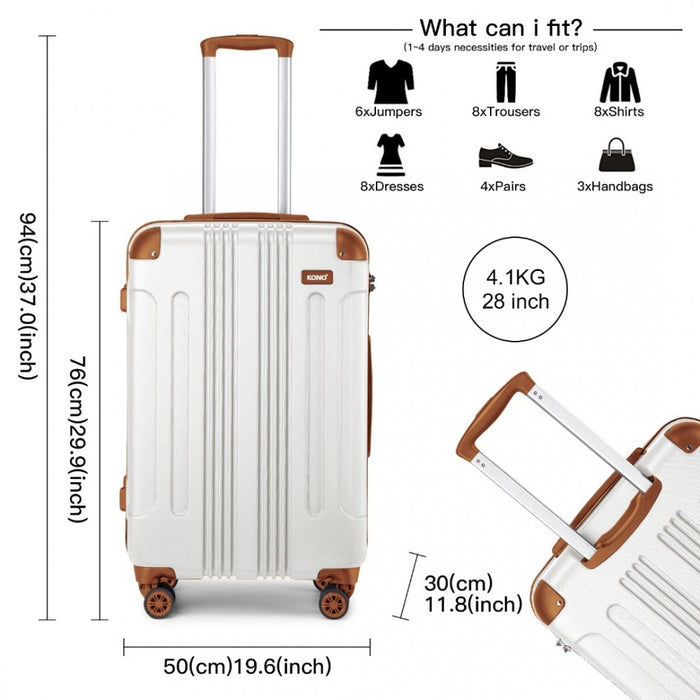 K1777-1L - Kono 28 Inch ABS Lightweight Compact Hard Shell Travel Luggage For Extended Journeys - Cream
