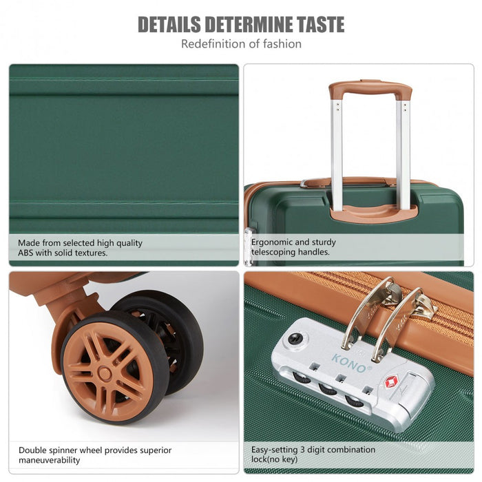 K1871-1L - Kono ABS 24 Inch Sculpted Horizontal Design Suitcase - Green And Brown