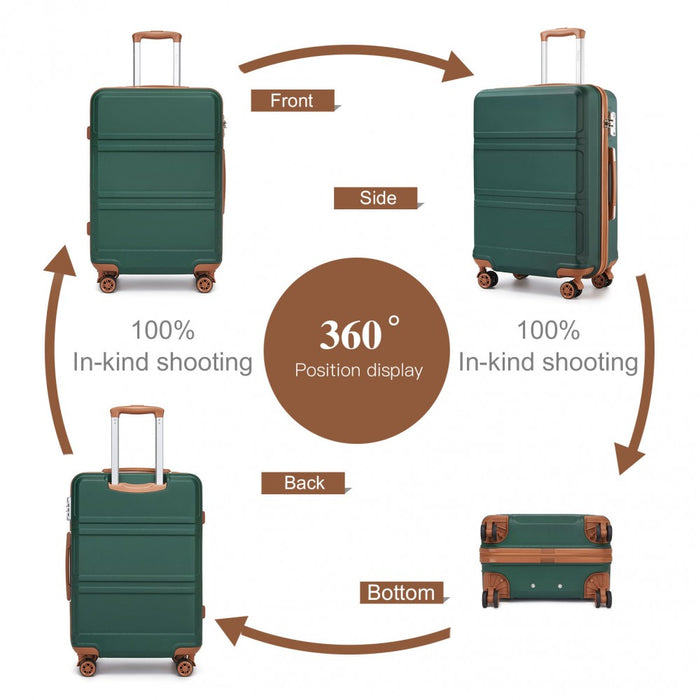 K1871-1L - Kono ABS 24 Inch Sculpted Horizontal Design Suitcase - Green And Brown