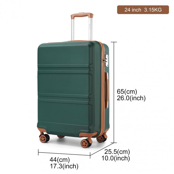 K1871-1L - Kono ABS 24 Inch Sculpted Horizontal Design Suitcase - Green And Brown