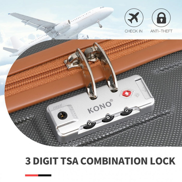 K1871-1L - Kono ABS 28 Inch Sculpted Horizontal Design Suitcase - Grey And Brown