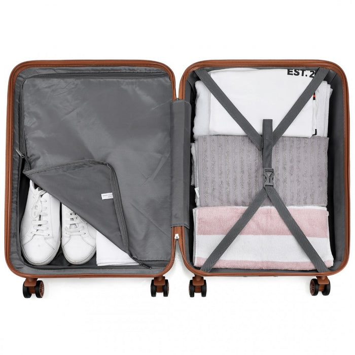 K1871-1L - Kono ABS 28 Inch Sculpted Horizontal Design Suitcase - Grey And Brown