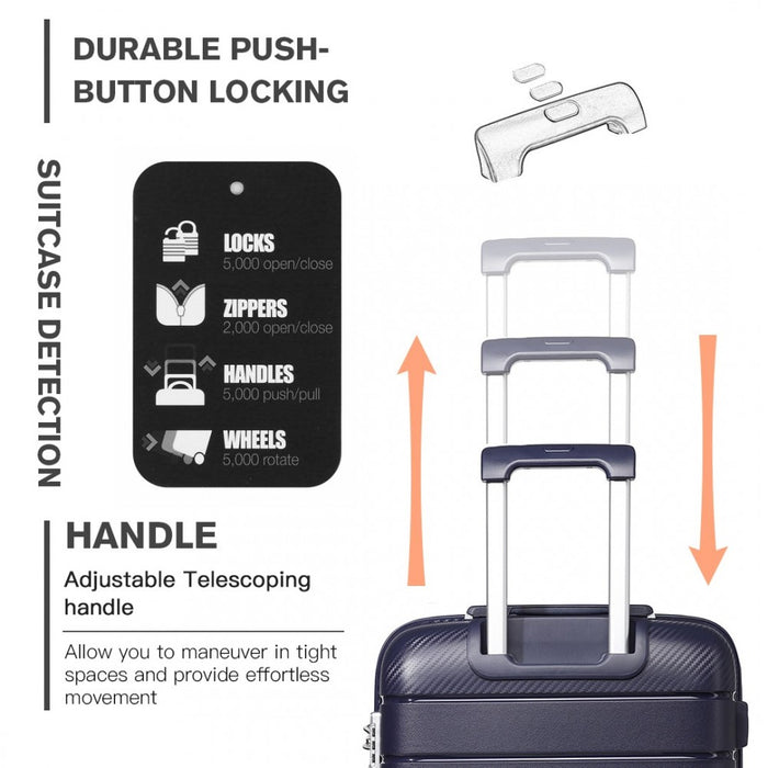 K2091L - Kono 24 Inch Multi Texture Hard Shell PP Suitcase - Classic Collection - Navy
