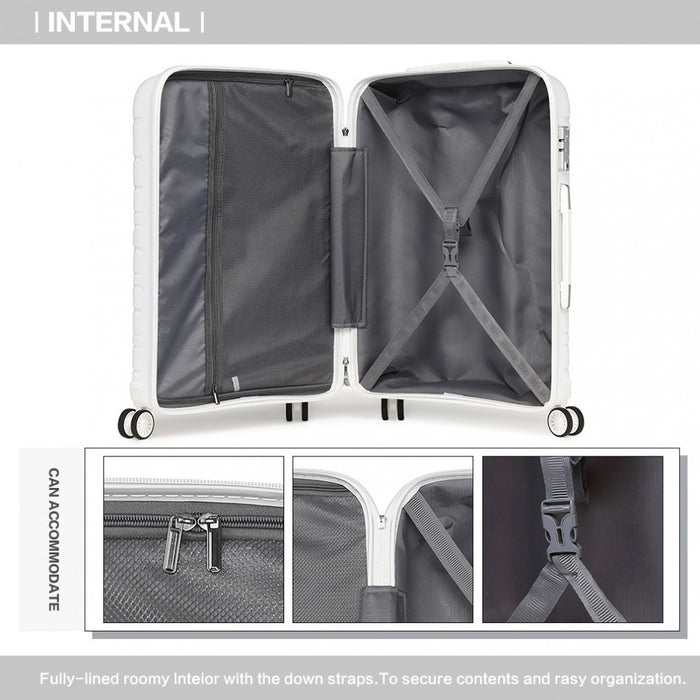K2091L - Kono 28 Inch Multi Texture Hard Shell PP Suitcase - Classic Collection - White