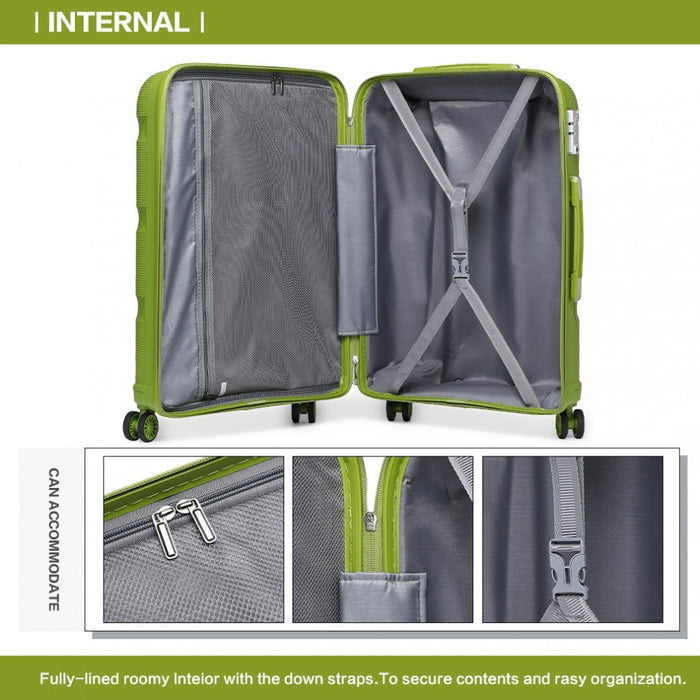 K2092L - Kono 24 Inch Bright Hard Shell PP Suitcase - Classic Collection - Green