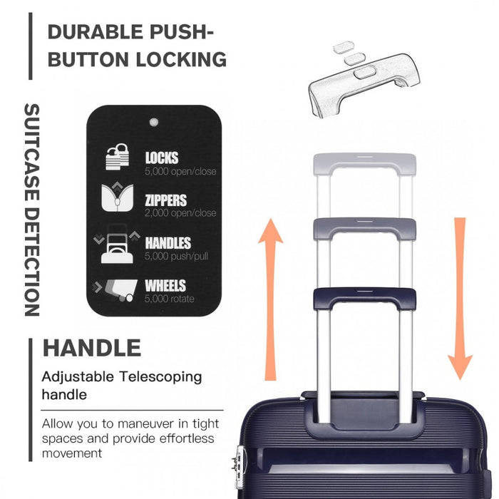 K2092L - Kono 28 Inch Bright Hard Shell PP Suitcase - Classic Collection - Navy