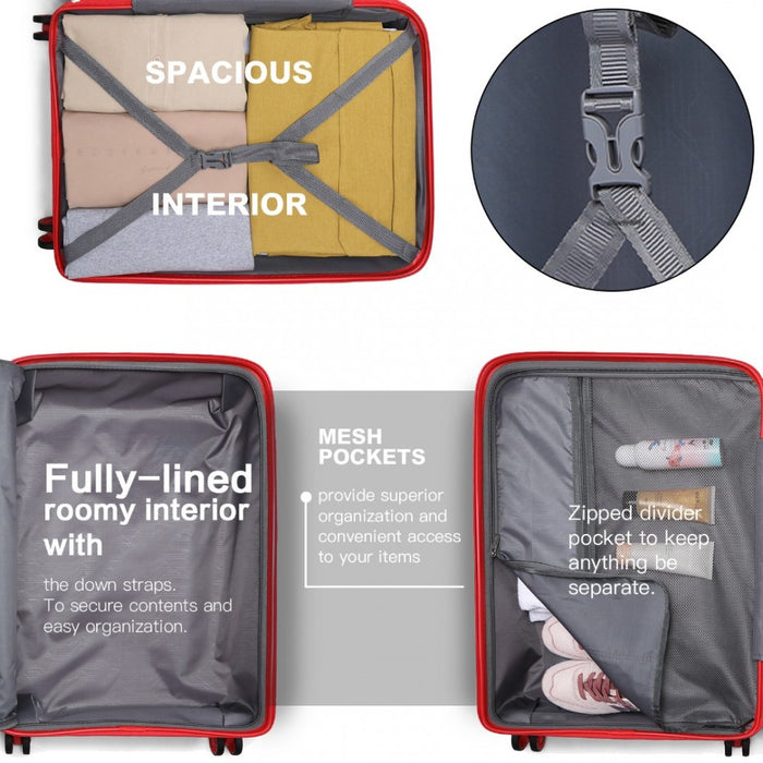 K2092L - Kono 24 Inch Bright Hard Shell PP Suitcase - Classic Collection - Red