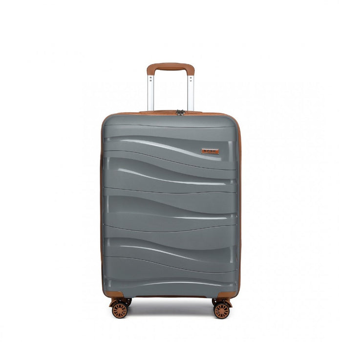 K2094L - Kono 20 Inch Lightweight Polypropylene Hard Shell Suitcase With TSA Lock - Grey And Brown
