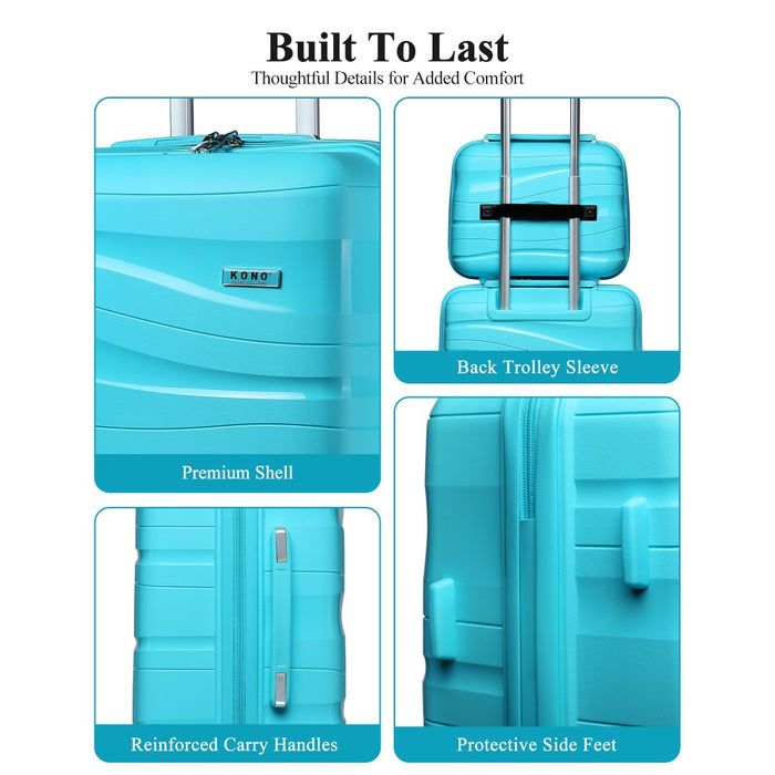 K2094L - Kono 24 Inch Lightweight Polypropylene Hard Shell Suitcase With TSA Lock - Blue