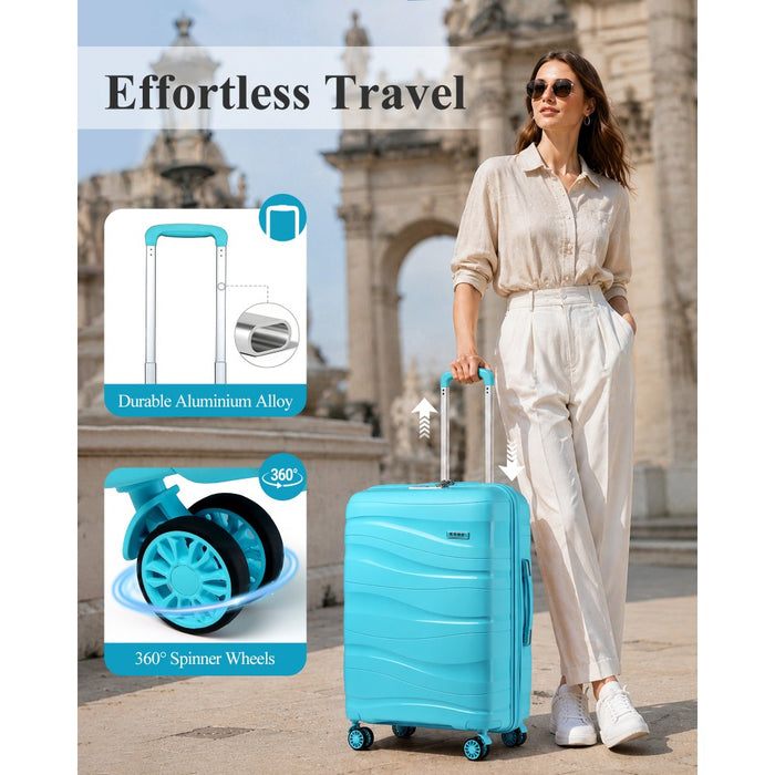 K2094L - Kono 24 Inch Lightweight Polypropylene Hard Shell Suitcase With TSA Lock - Blue