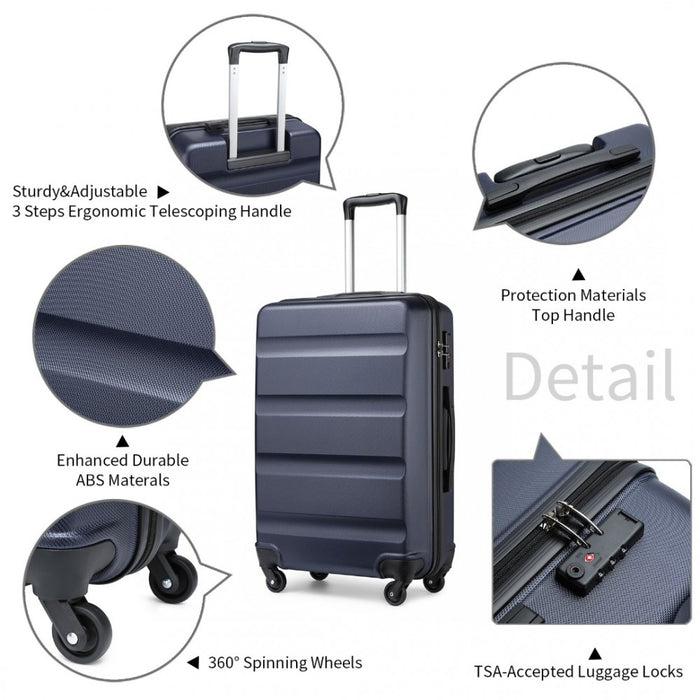 K2191L - Kono 28 Inch Check in Luggage - Streamlined ABS Hardshell Suitcase with Secure TSA Lock - Navy