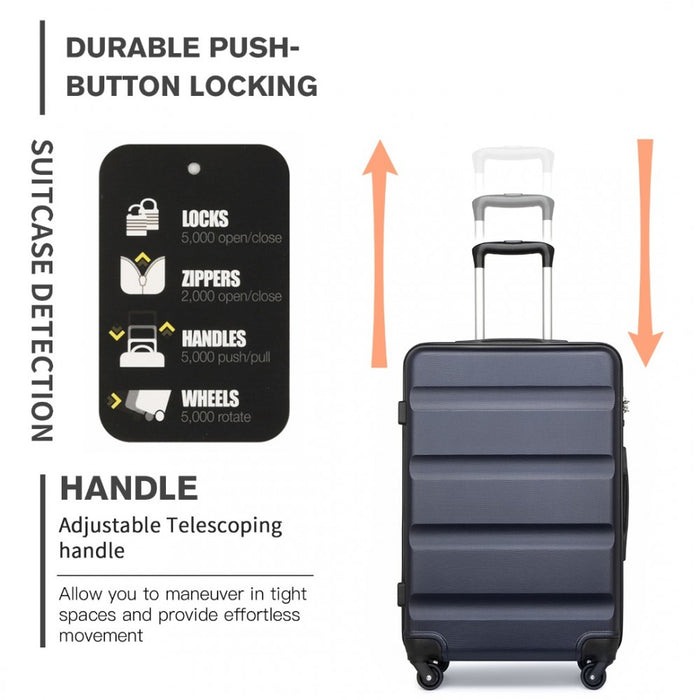 K2191L - Kono 3-Piece Lightweight ABS Hardshell Suitcase Set - 19, 24, 28 Inch with Secure TSA Lock - Navy