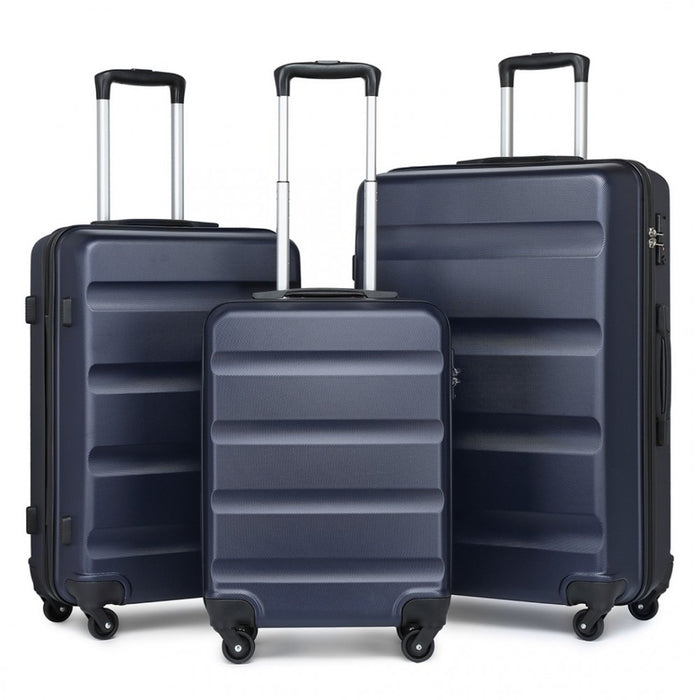 K2191L - Kono 3-Piece Lightweight ABS Hardshell Suitcase Set - 19, 24, 28 Inch with Secure TSA Lock - Navy