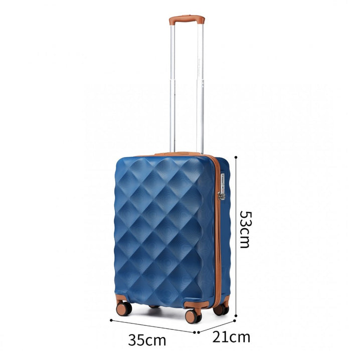 K2395L - British Traveller Ultralight ABS And Polycarbonate Bumpy Diamond 3 Pcs Luggage Set With TSA Lock - Navy And Brown