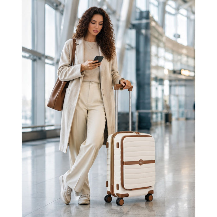 KSK2592 - Kono 21-Inch Front-Opening Cabin Suitcase with 15.6-Inch Laptop Compartment - Cream and Brown