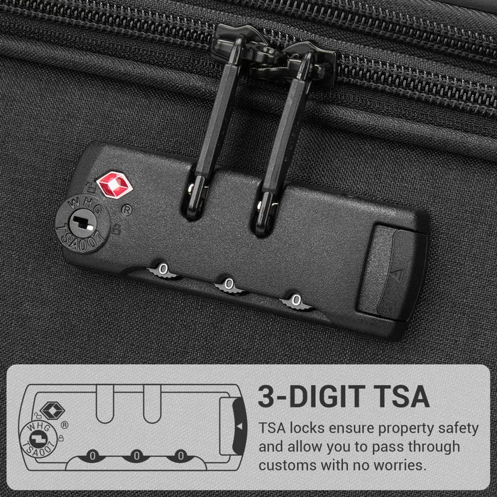 KSB2597 - British Traveller Sleek Tough 20 Inch Travel Soft-Shell Suitcase with Silent TPE Spinners, TSA Security and Laptop Sleeve - Black