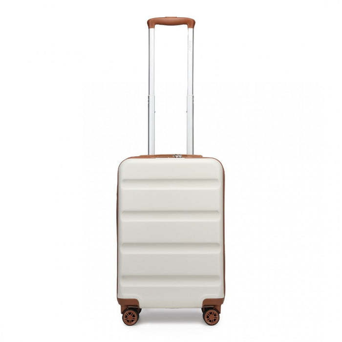 KSK2482 - Kono 19 Inch Stylish Horizontal Engraved Hard Shell ABS+PC Cabin Carry-On Suitcase with TSA Lock - Cream