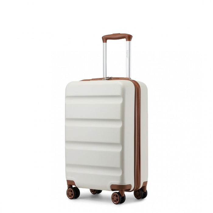 KSK2482 - Kono 19 Inch Stylish Horizontal Engraved Hard Shell ABS+PC Cabin Carry-On Suitcase with TSA Lock - Cream