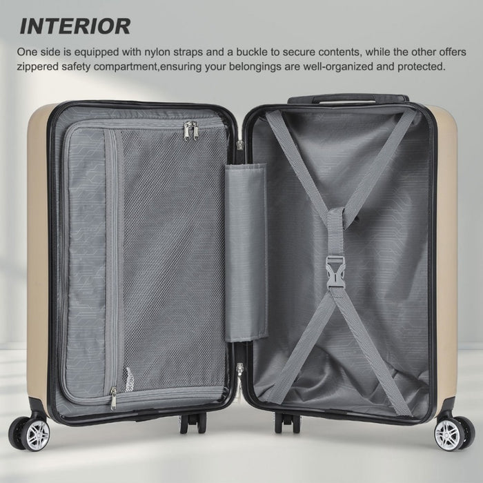 KSK2482 - Kono 19 Inch Stylish Horizontal Engraved Hard Shell ABS+PC Cabin Carry-On Suitcase with TSA Lock - Gold