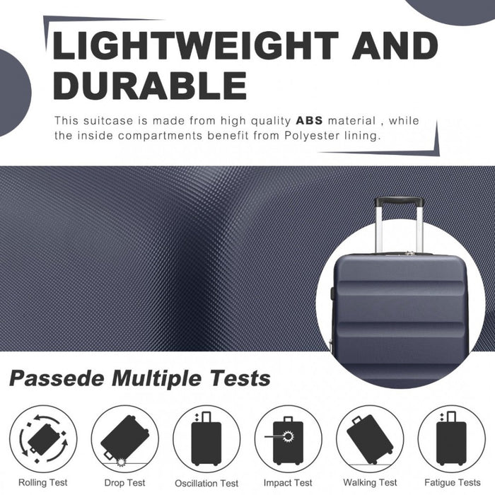 KSK2482 - Kono 19 Inch Stylish Horizontal Engraved Hard Shell ABS+PC Cabin Carry-On Suitcase with TSA Lock - Navy