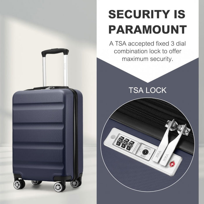 KSK2482 - Kono 19 Inch Stylish Horizontal Engraved Hard Shell ABS+PC Cabin Carry-On Suitcase with TSA Lock - Navy