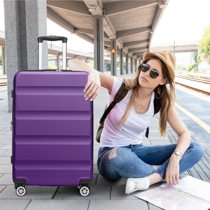 KSK2482 - Kono 24 Inch Expandable Horizontal Engraved Hard Shell ABS+PC Check-In Suitcase with TSA Lock - Purple