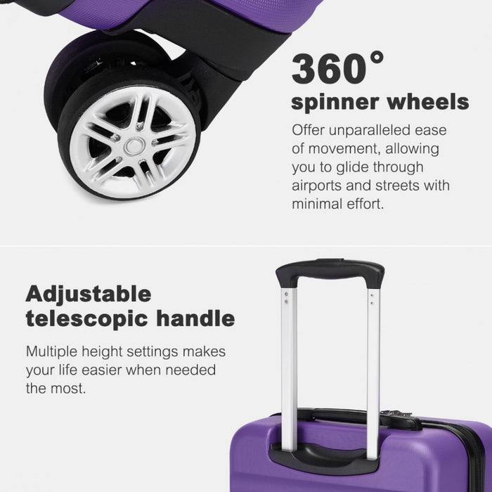 KSK2482 - Kono 24 Inch Expandable Horizontal Engraved Hard Shell ABS+PC Check-In Suitcase with TSA Lock - Purple