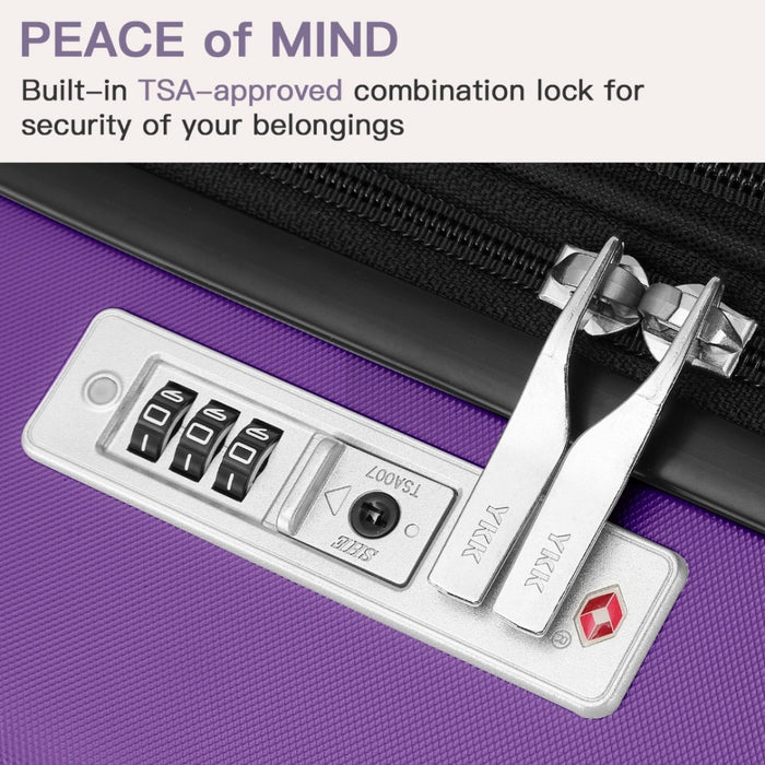 KSK2482 - Kono 24 Inch Expandable Horizontal Engraved Hard Shell ABS+PC Check-In Suitcase with TSA Lock - Purple