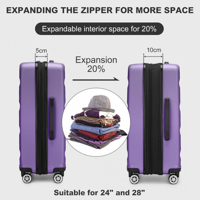 KSK2482 - Kono 24 Inch Expandable Horizontal Engraved Hard Shell ABS+PC Check-In Suitcase with TSA Lock - Purple