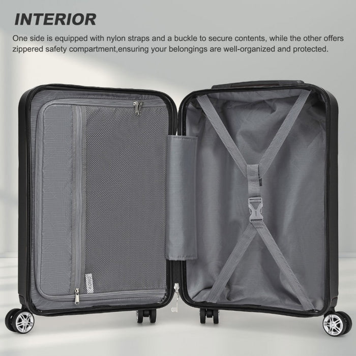 KSK2482 - Kono 19 Inch Stylish Horizontal Engraved Hard Shell ABS+PC Cabin Carry-On Suitcase with TSA Lock - Grey