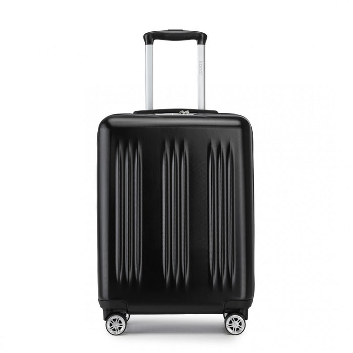 KSK2483 - Kono 20 Inch Sleek Striped Carry-On Suitcase Durable ABS+PC Luggage With Four Spinner Wheels And TSA Lock Perfect for Travel - Black