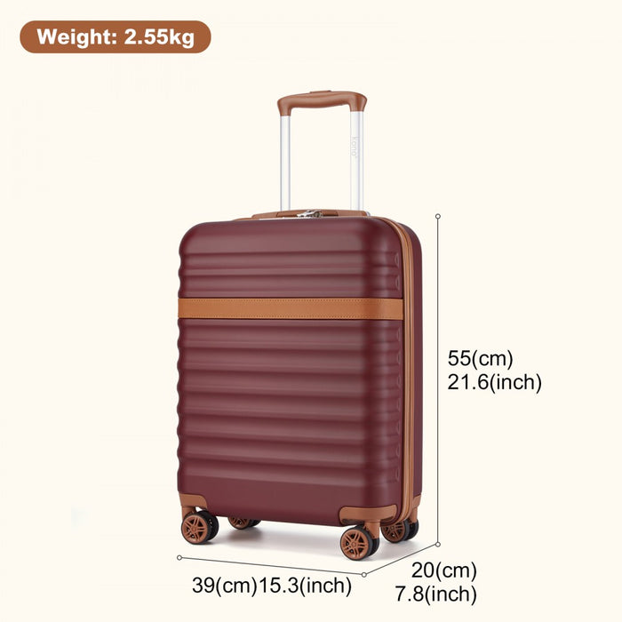 KSK2484 - Kono 20 Inch Stylish Lightweight Hard Shell ABS+PC Cabin Carry-On Suitcase with TSA Lock for Enhanced Security - Burgundy and Brown
