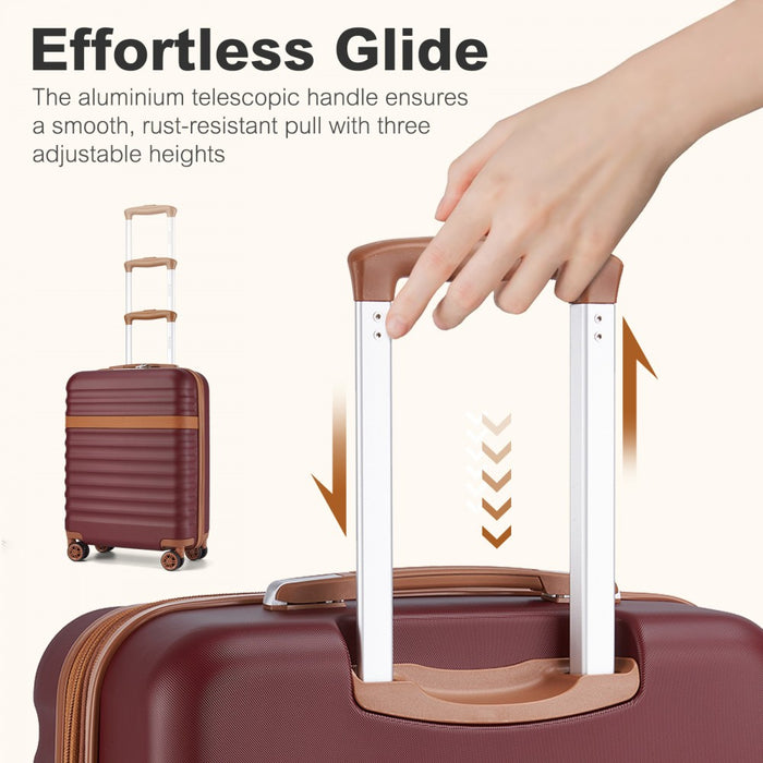 KSK2484 - Kono 20 Inch Stylish Lightweight Hard Shell ABS+PC Cabin Carry-On Suitcase with TSA Lock for Enhanced Security - Burgundy and Brown